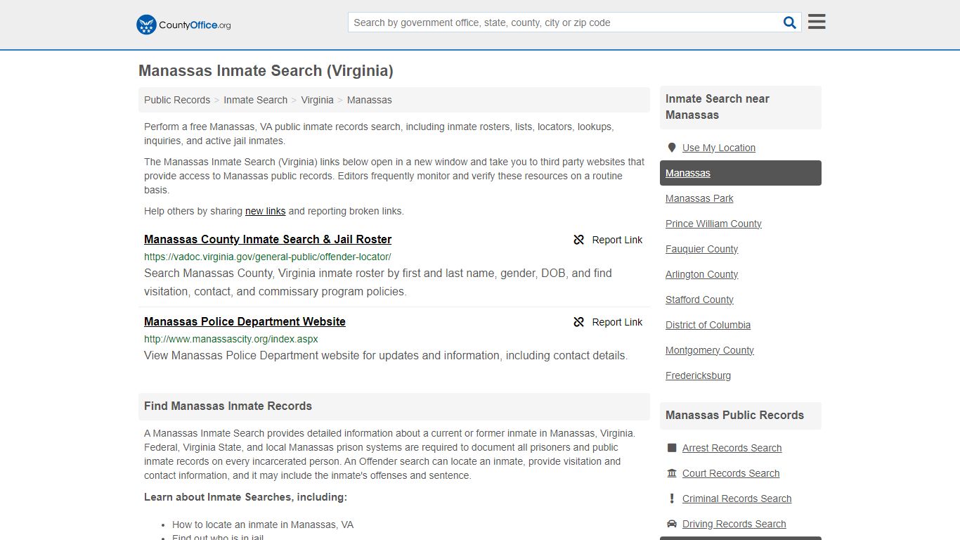Inmate Search - Manassas, VA (Inmate Rosters & Locators) - County Office